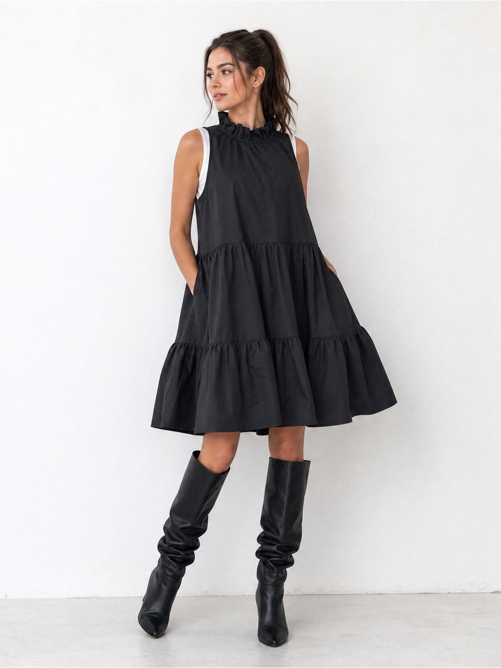 Sleeveless MONICA NERA Babydoll Dress - Black